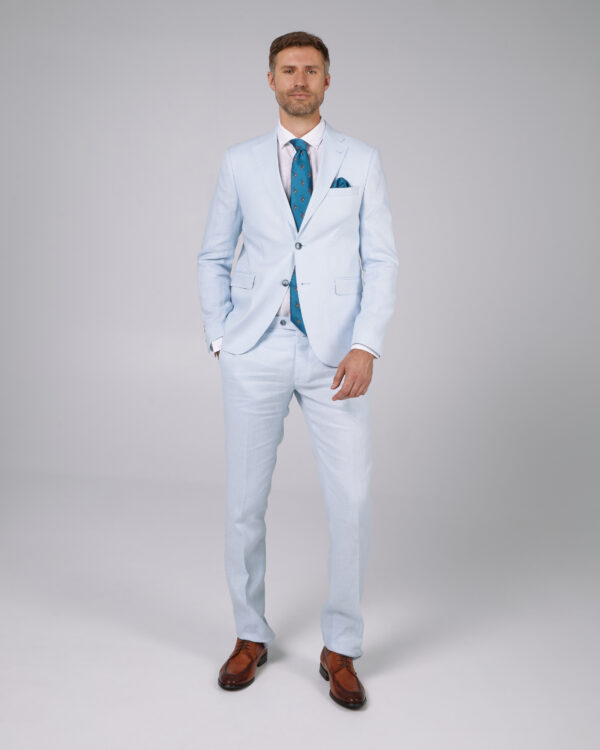 Costume barbati - Costum barbati slim fit baby blue cu rever crestat