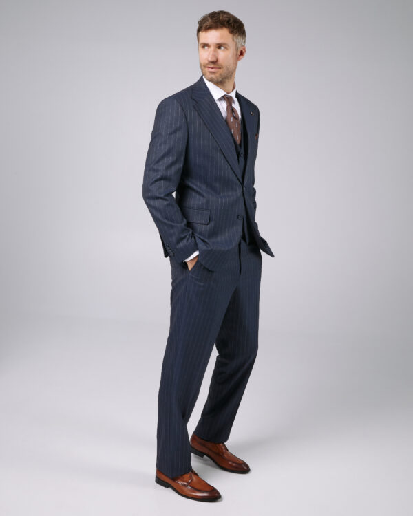 Costume barbati - Costum clasic Barbati Slim Fit Bleumarin in Dungi Lana