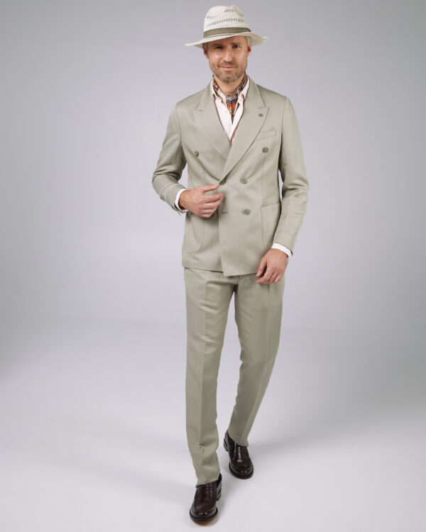 Costum barbati Monarch slimfit de in si bumbac verde salvie double brested