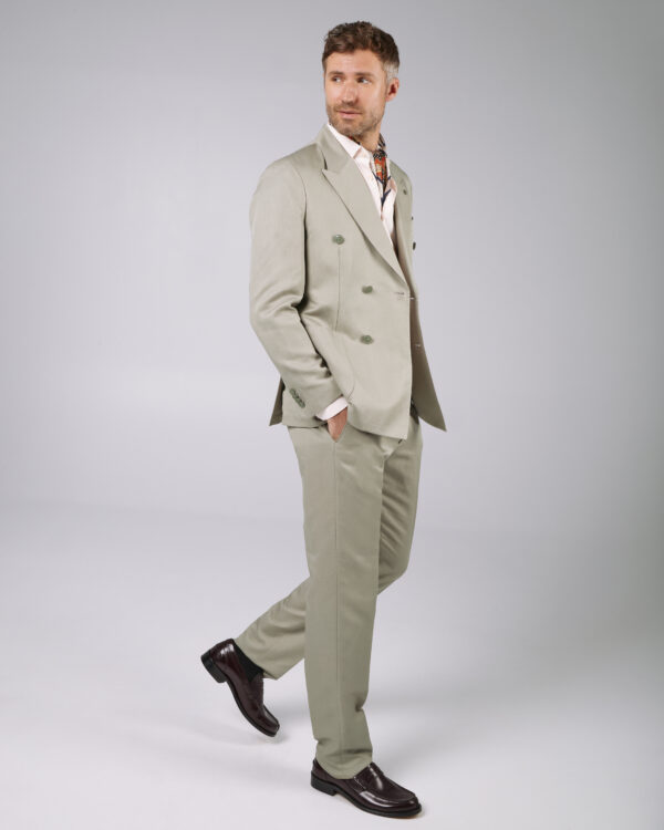 Costume barbati - Costum barbati Monarch slimfit de in si bumbac verde salvie double brested 6