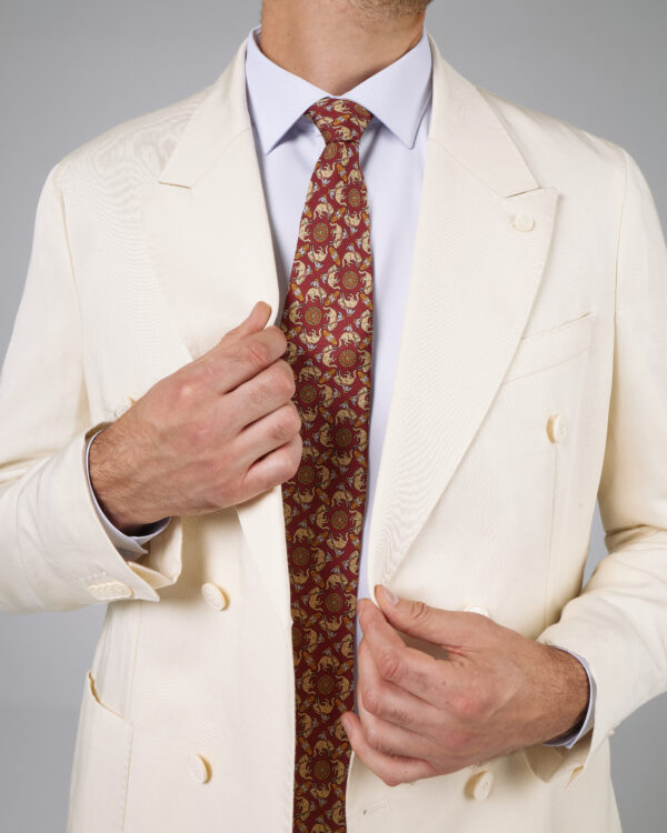 Costume barbati - Costum barbati Monarch slimfit de in si bumbac crem double brested 3