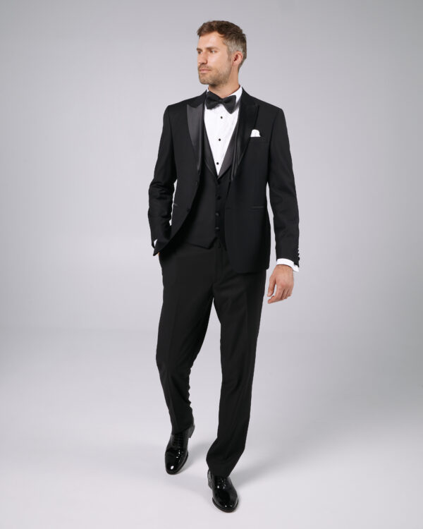 Costume barbati - Costum mire slim fit negru din lana si rever lucios 4