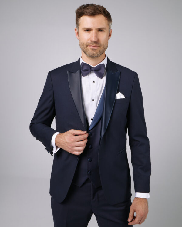 Costume barbati - Costum mire slim fit bleumarin cu rever tip ascutit 3