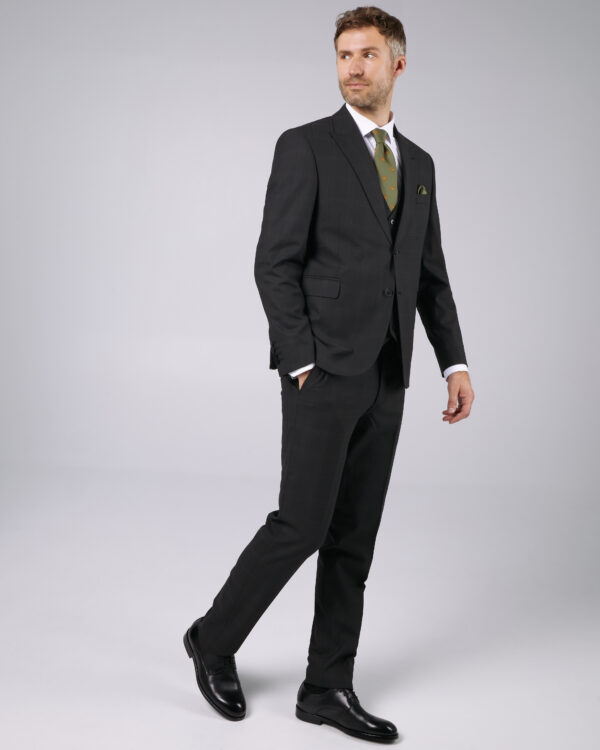 Costume barbati - Costum barbati slimfit negru in carouri lana half canvas