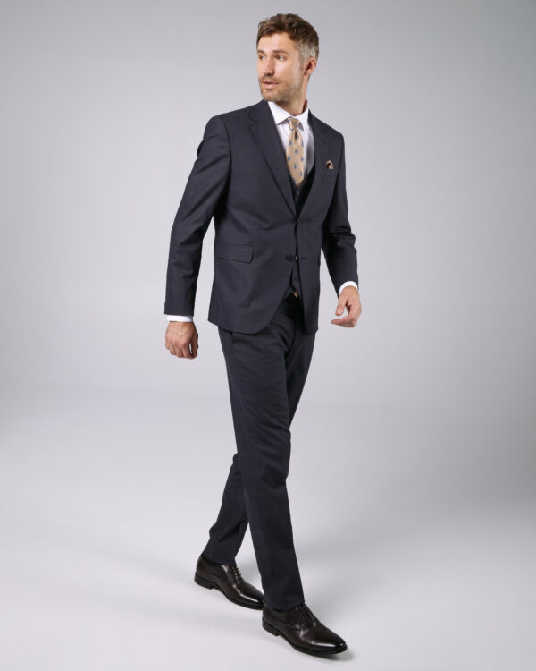 Costum barbati slimfit bleumarin in carouri lana